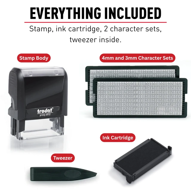 Alt view image 4 of 7 - Printy 4912 Self Inking DIY Stamp Kit , Black, 3/4 x 1-7/8 Do It Yourself Stamp in Black; Up to 4 lines for custom message; Tweezers & 2 letter sets included; Black Ink; 3/4 x 1-7/8