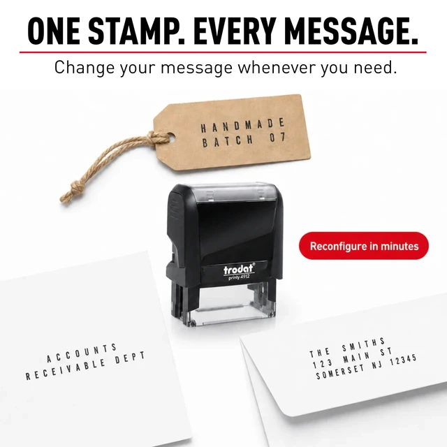 Alt view image 7 of 7 - Printy 4912 Self Inking DIY Stamp Kit , Black, 3/4 x 1-7/8 Do It Yourself Stamp in Black; Up to 4 lines for custom message; Tweezers & 2 letter sets included; Black Ink; 3/4 x 1-7/8