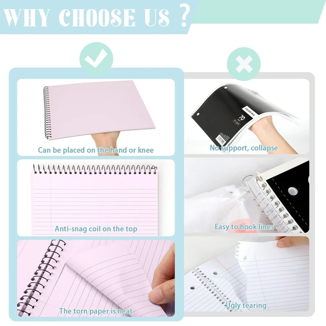 Alt view image 4 of 7 - 6Pcs Pastel Top Spiral Notebooks 8.5x11 College Ruled Steno Pads 8.5x11 Aesthetic Legal Pad, 6 Pack 50-Sheet Colored Paper, Top Bound Steno Pad for Writing School Office Supplies Note Taking