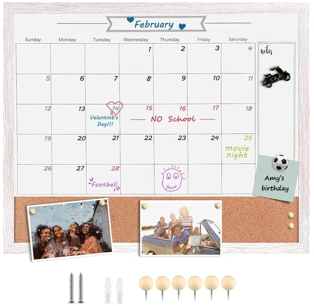Main image of Dry Erase Calendar Whiteboard for Wall, Large Combination Magnetic Dry Erase White Board & Bulletin Board, 23.6" x 31.5" Wood Framed Calendar/Cork Combo Board(WH-6080)