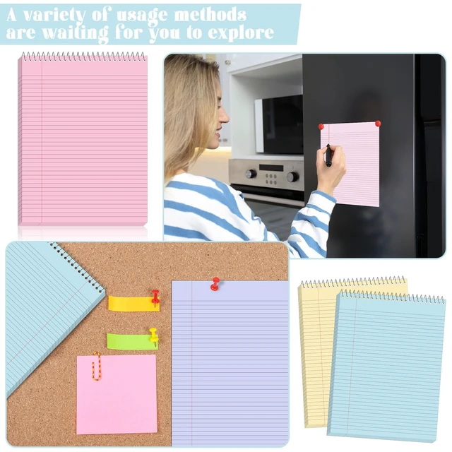 Alt view image 7 of 7 - 6Pcs Pastel Top Spiral Notebooks 8.5x11 College Ruled Steno Pads 8.5x11 Aesthetic Legal Pad, 6 Pack 50-Sheet Colored Paper, Top Bound Steno Pad for Writing School Office Supplies Note Taking