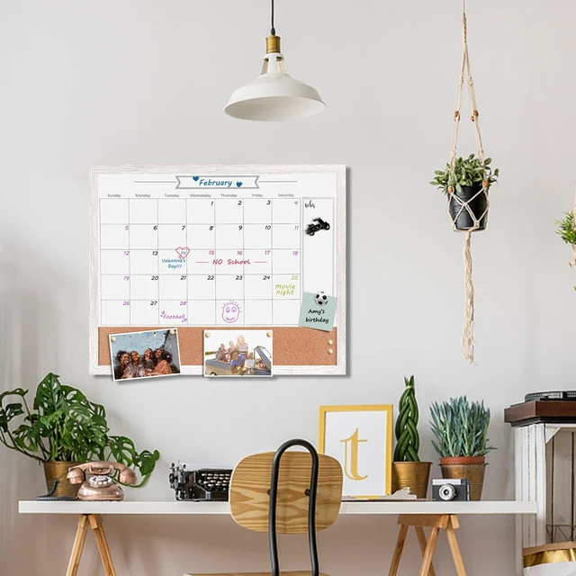 Alt view image 5 of 6 - Dry Erase Calendar Whiteboard for Wall, Large Combination Magnetic Dry Erase White Board & Bulletin Board, 23.6" x 31.5" Wood Framed Calendar/Cork Combo Board(WH-6080)