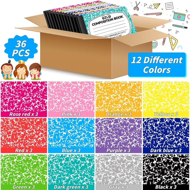 Alt view image 3 of 7 - 36 Pack Large Composition Notebooks 9.75 x 7.5 In Wide Ruled 12 Assorted Colors Marble Covers, 60 Sheets per Book, Durable Writing Page for Student Classroom College Notes & Office Use
