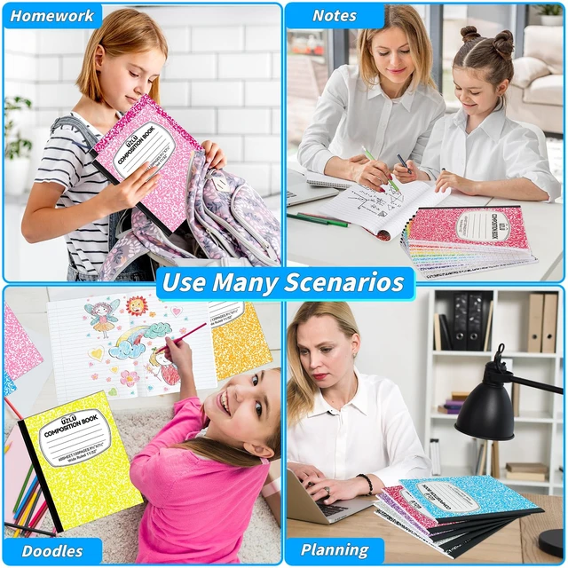Alt view image 7 of 7 - 36 Pack Large Composition Notebooks 9.75 x 7.5 In Wide Ruled 12 Assorted Colors Marble Covers, 60 Sheets per Book, Durable Writing Page for Student Classroom College Notes & Office Use