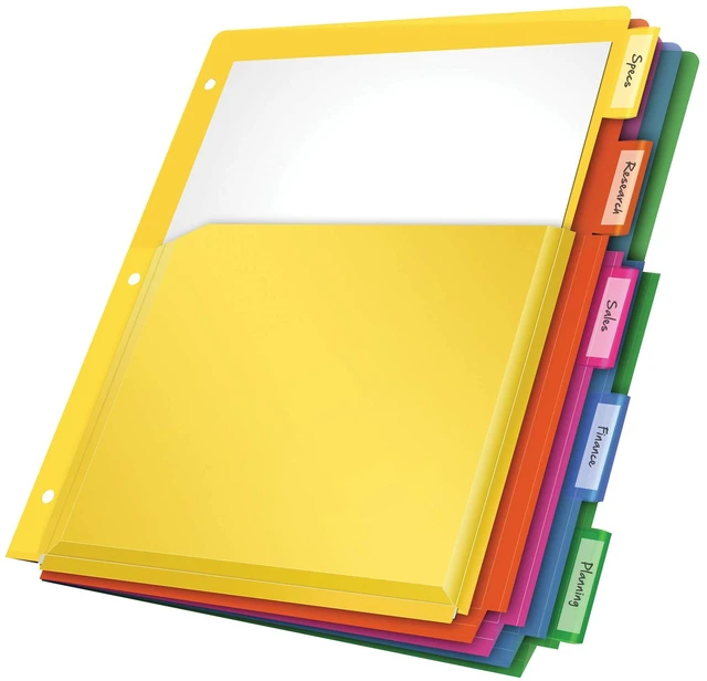 Main image of Binder Dividers with Pockets, 3 Pack, 5 Multicolor Tabs with Inserts, Pockets Expand 1/4", Flexible Lightweight Plastic Dividers for 3 Ring Binders