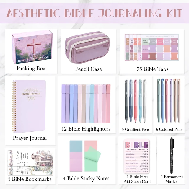 Alt view image 7 of 7 - 40 Bible Study Kit, Journaling Supplies for Women with Case, Purple Bible Study Supplies with Bible Tabs Pencil Case and More, Helps Highlight Verses, Notes and Prayers with Writing Pens