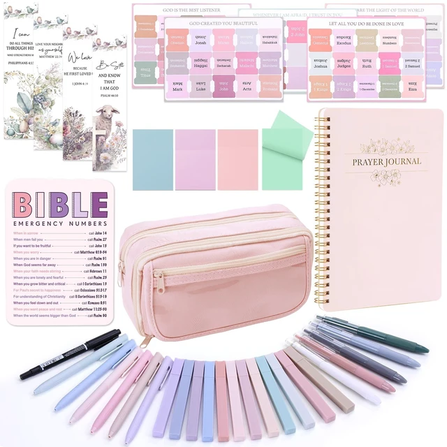 Main image of 40 Bible Study Kit, Journaling Supplies for Women with Case, Pink Bible Study Supplies with Bible Tabs Pencil Case and More, Helps Highlight Verses, Notes and Prayers with Writing Pens