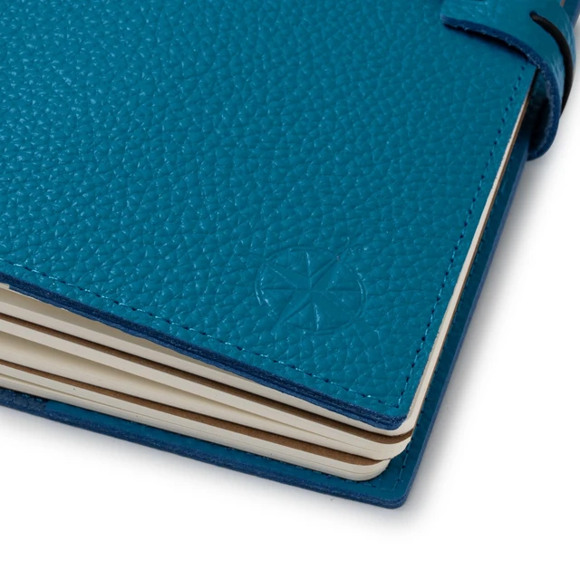 Alt view image 3 of 7 - A5 Refillable Journal Notebook with Pockets Genuine Pebbled Leather in Blue 6" x 8.5" (15 x 22cm) with 120 GSM Blank Inserts