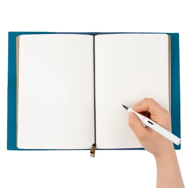 Alt view image 5 of 7 - A5 Refillable Journal Notebook with Pockets Genuine Pebbled Leather in Blue 6" x 8.5" (15 x 22cm) with 120 GSM Blank Inserts
