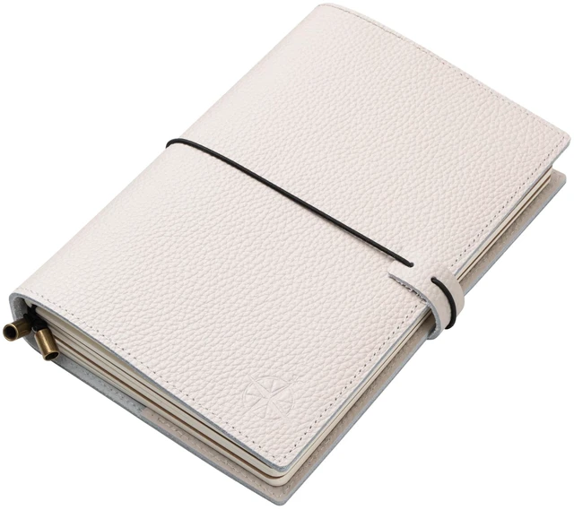 Main image of A5 Refillable Journal Notebook with Pockets Genuine Pebbled Leather in Oat Color 6" x 8.5" (15 x 22cm) with 120 GSM Blank Inserts