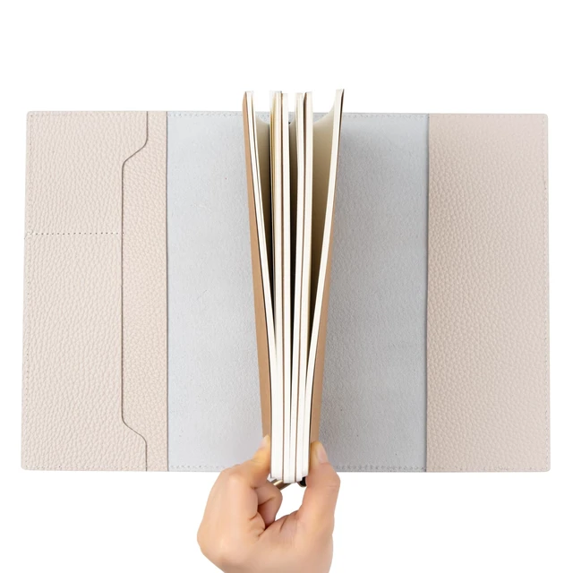 Alt view image 2 of 7 - A5 Refillable Journal Notebook with Pockets Genuine Pebbled Leather in Oat Color 6" x 8.5" (15 x 22cm) with 120 GSM Blank Inserts