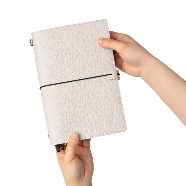 Alt view image 5 of 7 - A5 Refillable Journal Notebook with Pockets Genuine Pebbled Leather in Oat Color 6" x 8.5" (15 x 22cm) with 120 GSM Blank Inserts