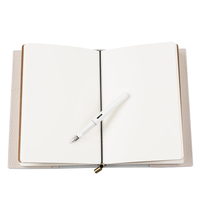 Alt view image 7 of 7 - A5 Refillable Journal Notebook with Pockets Genuine Pebbled Leather in Oat Color 6" x 8.5" (15 x 22cm) with 120 GSM Blank Inserts