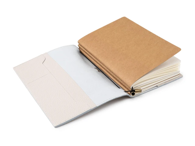 Alt view image 6 of 7 - A5 Refillable Journal Notebook with Pockets Genuine Pebbled Leather in Oat Color 6" x 8.5" (15 x 22cm) with 120 GSM Blank Inserts