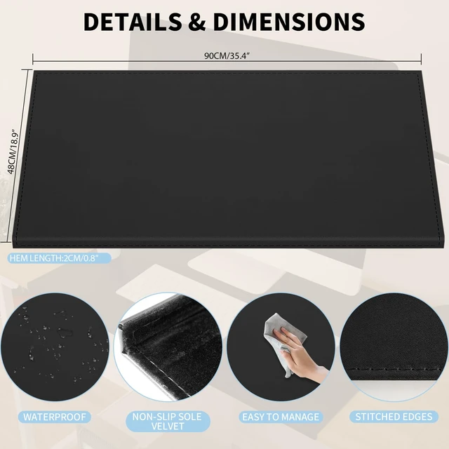 Alt view image 4 of 7 - 35.4"x 18.9" Soft PU Leather Surface Office Desk Mouse Mat Anti-Push Pad with Full Grip Fixation Lip Table Blotter Edge-Locked Protector