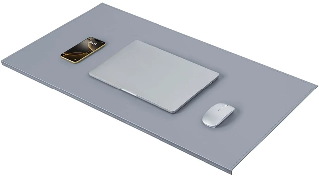 Main image of 35.4"x 18.9" Soft PU Leather Surface Office Desk Mouse Mat Anti-Push Pad with Full Grip Fixation Lip Table Blotter Edge-Locked Protector Grey