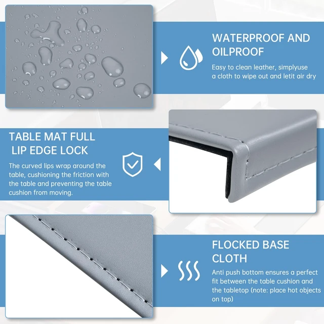 Alt view image 3 of 7 - 35.4"x 18.9" Soft PU Leather Surface Office Desk Mouse Mat Anti-Push Pad with Full Grip Fixation Lip Table Blotter Edge-Locked Protector Grey