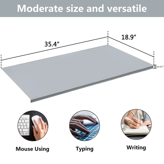 Alt view image 5 of 7 - 35.4"x 18.9" Soft PU Leather Surface Office Desk Mouse Mat Anti-Push Pad with Full Grip Fixation Lip Table Blotter Edge-Locked Protector Grey