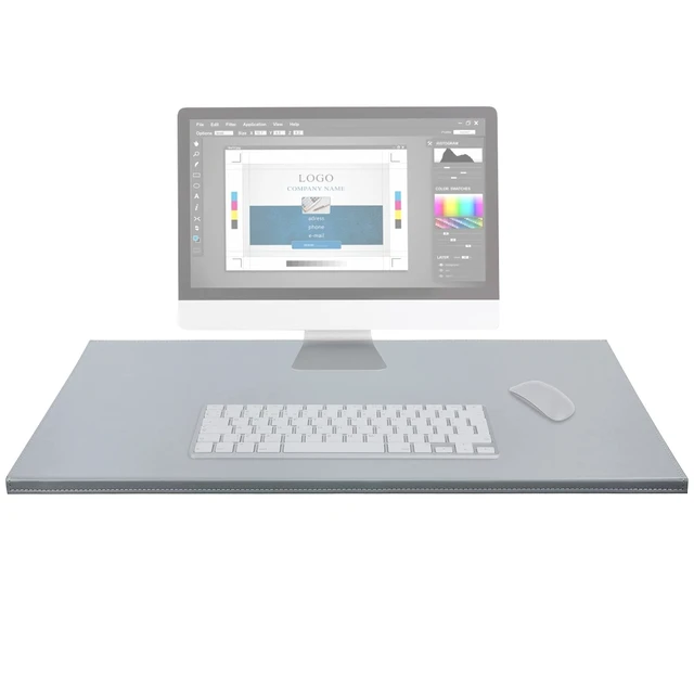 Alt view image 7 of 7 - 35.4"x 18.9" Soft PU Leather Surface Office Desk Mouse Mat Anti-Push Pad with Full Grip Fixation Lip Table Blotter Edge-Locked Protector Grey