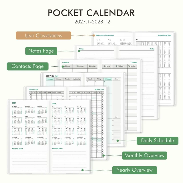 Alt view image 2 of 7 - Pocket Calendar 2027-2028 for Purse,Small Pocket Planner 2027-2028 for Purse 3.5×6.5In,24 Month Organizer from Jan 2027- December 2028 Mini Planner with Pvc Cover for Organizing & Planning