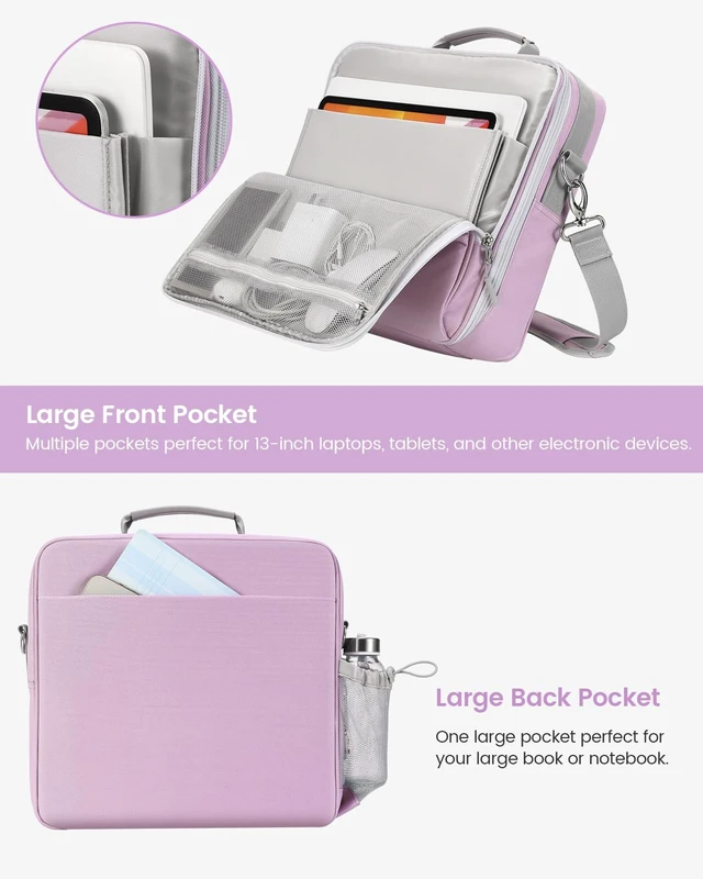 Alt view image 2 of 7 - Zipper Binder 3 Inch D-Ring 3 Ring with Water Bottle Holder Binder with Strap for School/Office, 700 Sheet Capacity-Multiple Pockets, Fit for 13" Tablet/Laptop, Purple