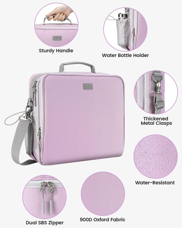Alt view image 4 of 7 - Zipper Binder 3 Inch D-Ring 3 Ring with Water Bottle Holder Binder with Strap for School/Office, 700 Sheet Capacity-Multiple Pockets, Fit for 13" Tablet/Laptop, Purple