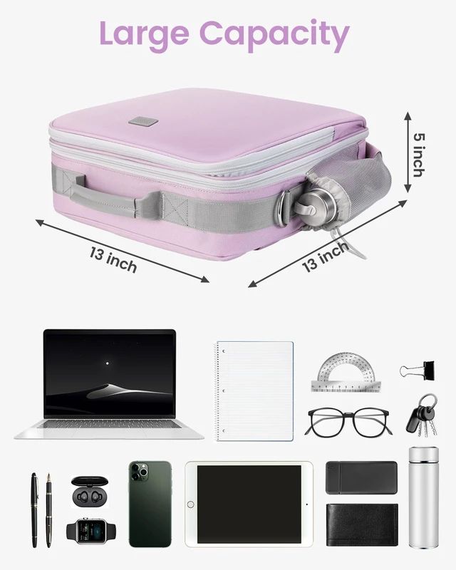 Alt view image 5 of 7 - Zipper Binder 3 Inch D-Ring 3 Ring with Water Bottle Holder Binder with Strap for School/Office, 700 Sheet Capacity-Multiple Pockets, Fit for 13" Tablet/Laptop, Purple