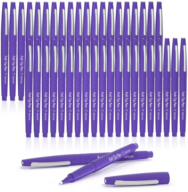 Main image of Felt Tip Pens, 40 Purple Pens, 0.7mm Medium Point, Felt Tip Markers Pens for Journaling, Writing, Note Taking, Planner, Perfect for Art Office and School Supplies