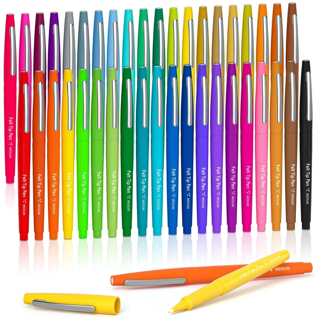 Main image of 40 Colors Felt Tip Pens, Medium Point Felt Pens, Assorted Colors Markers Pens For Journaling, Writing, Note Taking, Planner Coloring, Perfect as Art Office and School Supplies