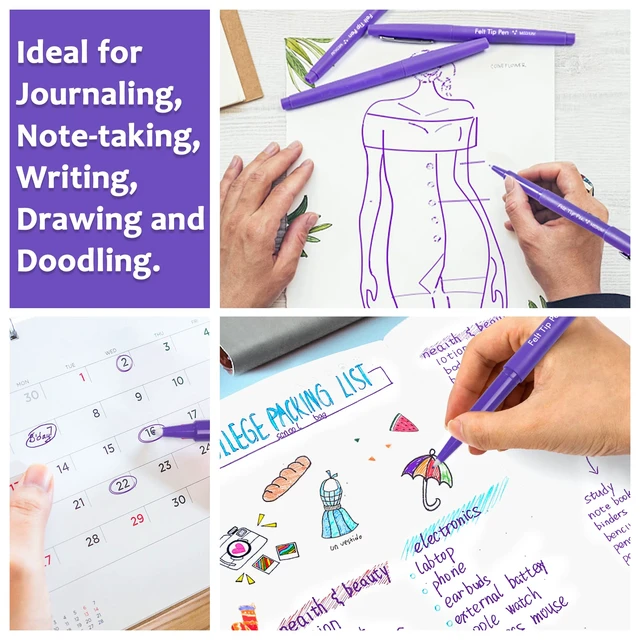 Alt view image 6 of 7 - Felt Tip Pens, 40 Purple Pens, 0.7mm Medium Point, Felt Tip Markers Pens for Journaling, Writing, Note Taking, Planner, Perfect for Art Office and School Supplies