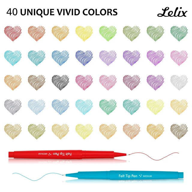 Alt view image 3 of 7 - 40 Colors Felt Tip Pens, Medium Point Felt Pens, Assorted Colors Markers Pens For Journaling, Writing, Note Taking, Planner Coloring, Perfect as Art Office and School Supplies