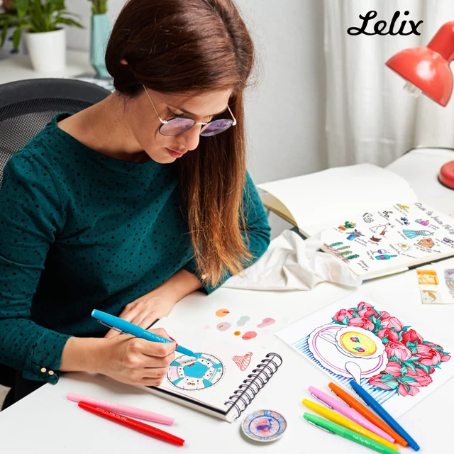 Alt view image 7 of 7 - 40 Colors Felt Tip Pens, Medium Point Felt Pens, Assorted Colors Markers Pens For Journaling, Writing, Note Taking, Planner Coloring, Perfect as Art Office and School Supplies