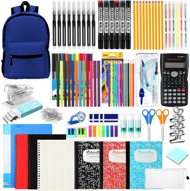 Main image of 81 Pcs School Supplies Kit Back to School Supply Bundle, Blue Essentials for High School College Middle Student, First Day of School Must Haves, with Backpack Stapler Calculator Notebooks