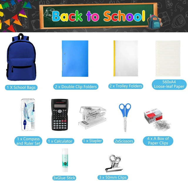 Alt view image 2 of 7 - 81 Pcs School Supplies Kit Back to School Supply Bundle, Blue Essentials for High School College Middle Student, First Day of School Must Haves, with Backpack Stapler Calculator Notebooks