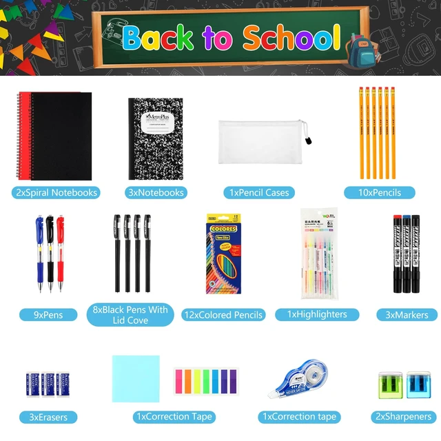 Alt view image 3 of 7 - 81 Pcs School Supplies Kit Back to School Supply Bundle, Blue Essentials for High School College Middle Student, First Day of School Must Haves, with Backpack Stapler Calculator Notebooks