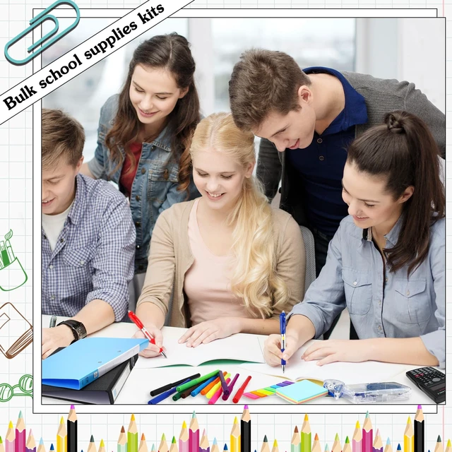 Alt view image 6 of 7 - 81 Pcs School Supplies Kit Back to School Supply Bundle, Blue Essentials for High School College Middle Student, First Day of School Must Haves, with Backpack Stapler Calculator Notebooks