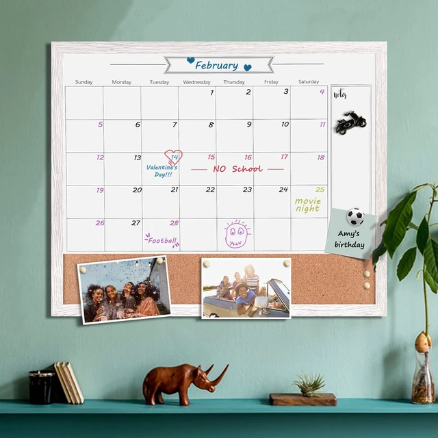 Alt view image 6 of 6 - Dry Erase Calendar Whiteboard for Wall, Large Combination Magnetic Dry Erase White Board & Bulletin Board, 23.6" x 31.5" Wood Framed Calendar/Cork Combo Board(WH-6080)
