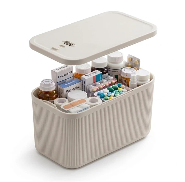 Main image of Upgraded Medicine Lock Box with Combination Lock, 3L Bigger Volume, Deeper Interior Height, Lockable Storage Box for Medication, Vitamins, First Aid, Phones, Snacks for Home Fridge Dorm Office