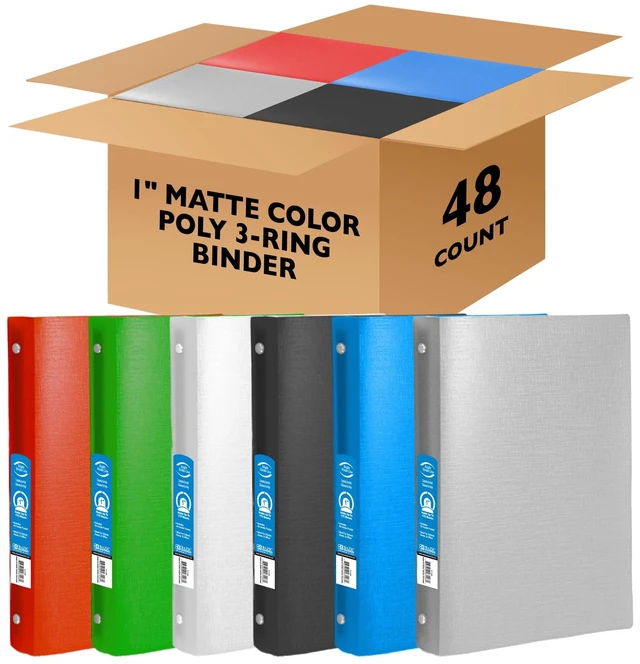 Main image of 1" Matte Color Poly 3-Ring Binder w/ Pocket for School, Home, or Office (Case of 48) (3132-48)