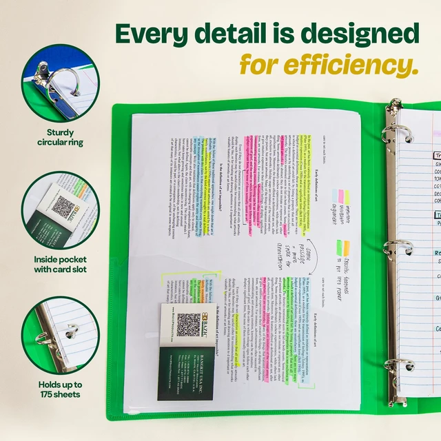 Alt view image 3 of 7 - 1" Matte Color Poly 3-Ring Binder w/ Pocket for School, Home, or Office (Case of 48) (3132-48)