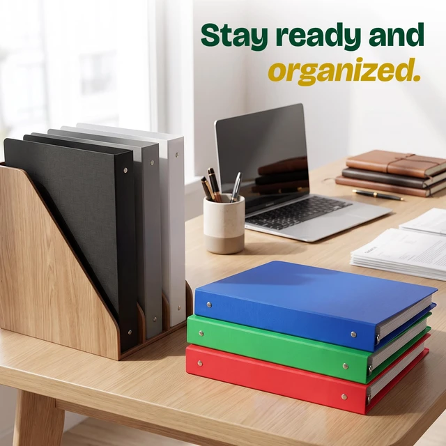 Alt view image 6 of 7 - 1" Matte Color Poly 3-Ring Binder w/ Pocket for School, Home, or Office (Case of 48) (3132-48)