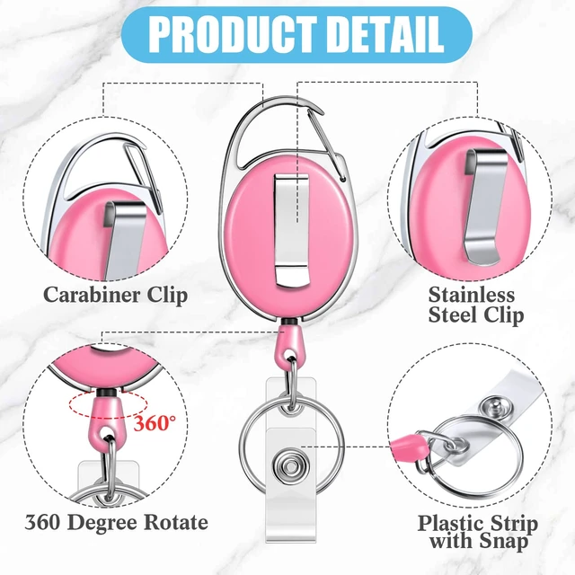 Alt view image 3 of 6 - 100 Pack Retractable Badge Holder Reel with Clip, 11 Colors Key Ring Attachment, Heavy Duty Reel for ID Cards, For Office Nurses Doctors Employees Students, Bulk Pack with Clip