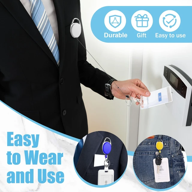 Alt view image 4 of 6 - 100 Pack Retractable Badge Holder Reel with Clip, 11 Colors Key Ring Attachment, Heavy Duty Reel for ID Cards, For Office Nurses Doctors Employees Students, Bulk Pack with Clip