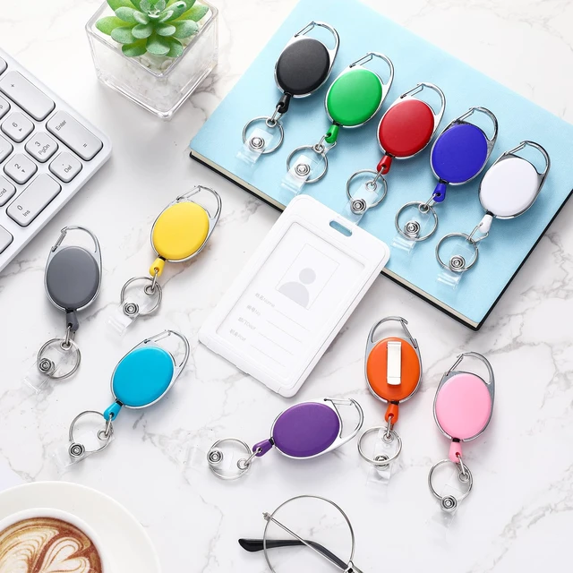 Alt view image 5 of 6 - 100 Pack Retractable Badge Holder Reel with Clip, 11 Colors Key Ring Attachment, Heavy Duty Reel for ID Cards, For Office Nurses Doctors Employees Students, Bulk Pack with Clip