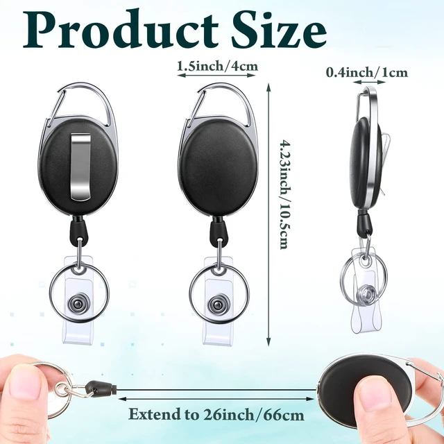Alt view image 2 of 6 - 100 Pack Retractable Badge Holder Reel with Clip,Black Key Ring Attachment, Heavy Duty Reel for ID Cards, For Office Nurses Doctors Employees Students, Bulk Pack with Clip