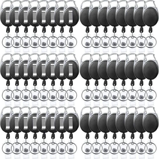 Main image of 100 Pack Retractable Badge Holder Reel with Clip,Black Key Ring Attachment, Heavy Duty Reel for ID Cards, For Office Nurses Doctors Employees Students, Bulk Pack with Clip