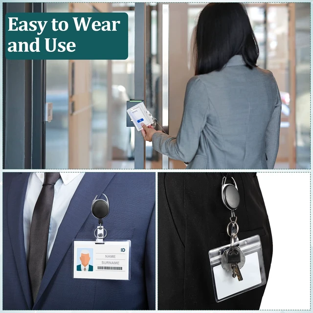 Alt view image 4 of 6 - 100 Pack Retractable Badge Holder Reel with Clip,Black Key Ring Attachment, Heavy Duty Reel for ID Cards, For Office Nurses Doctors Employees Students, Bulk Pack with Clip