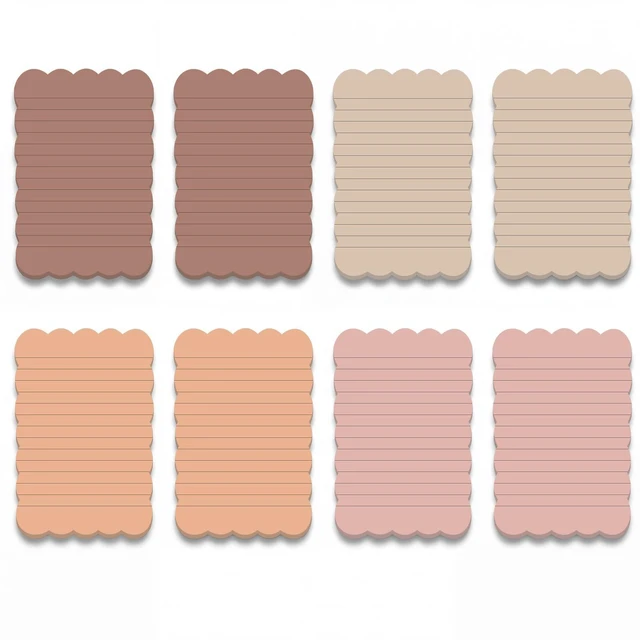 Main image of 8 Pack Scalloped Sticky Notes Lined 4" X 6" Brown Memo Pads Aesthetic Cute Wavy Edges, Self-stick for School Office Desk, 240 Sheets Bulk, Pretty Design for Reminders Planning