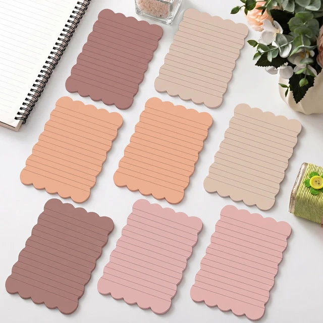 Alt view image 4 of 6 - 8 Pack Scalloped Sticky Notes Lined 4" X 6" Brown Memo Pads Aesthetic Cute Wavy Edges, Self-stick for School Office Desk, 240 Sheets Bulk, Pretty Design for Reminders Planning