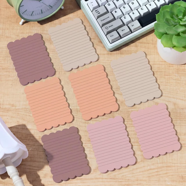 Alt view image 5 of 6 - 8 Pack Scalloped Sticky Notes Lined 4" X 6" Brown Memo Pads Aesthetic Cute Wavy Edges, Self-stick for School Office Desk, 240 Sheets Bulk, Pretty Design for Reminders Planning